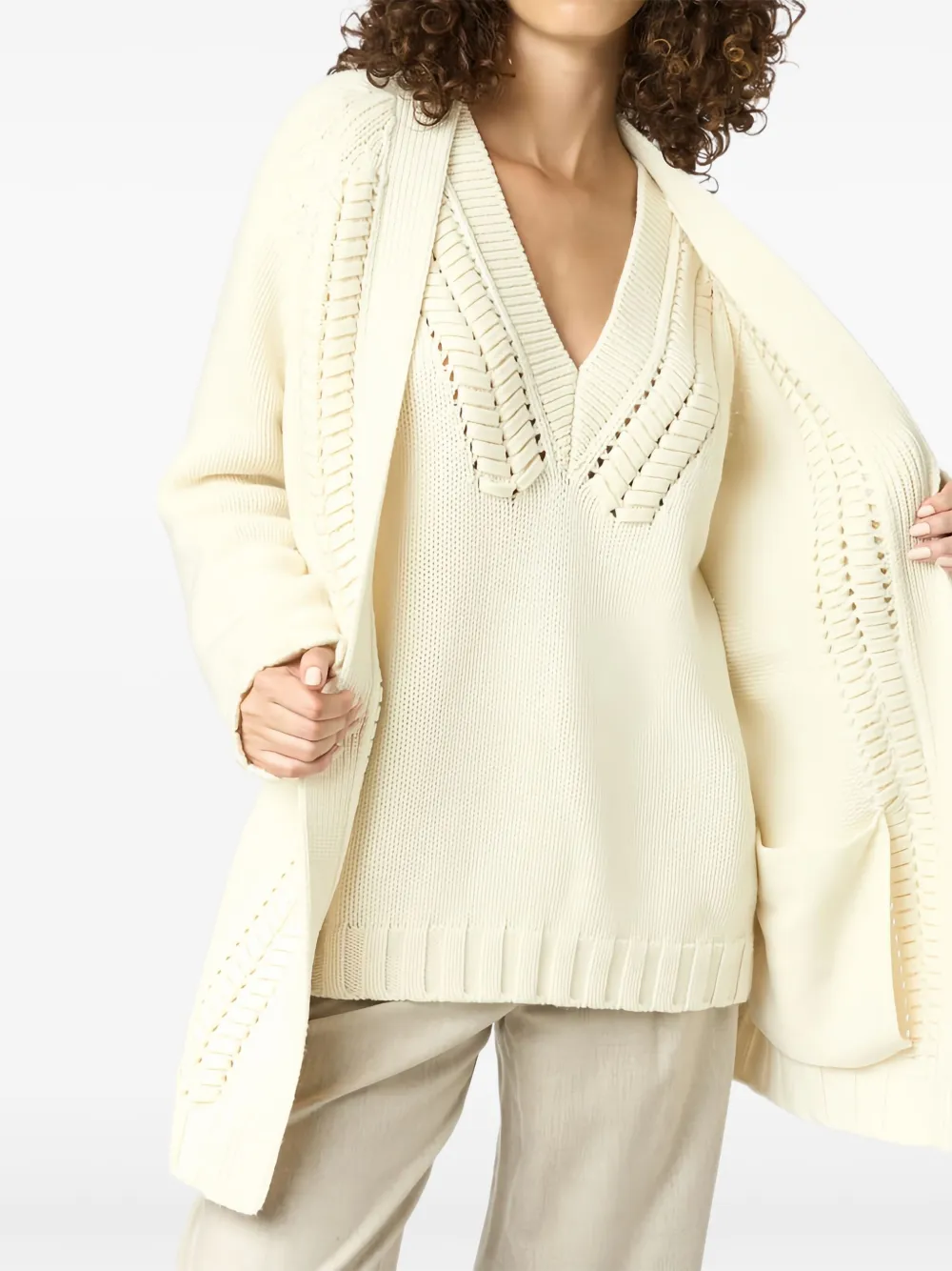 Malo Gevlochten gebreid vest Beige