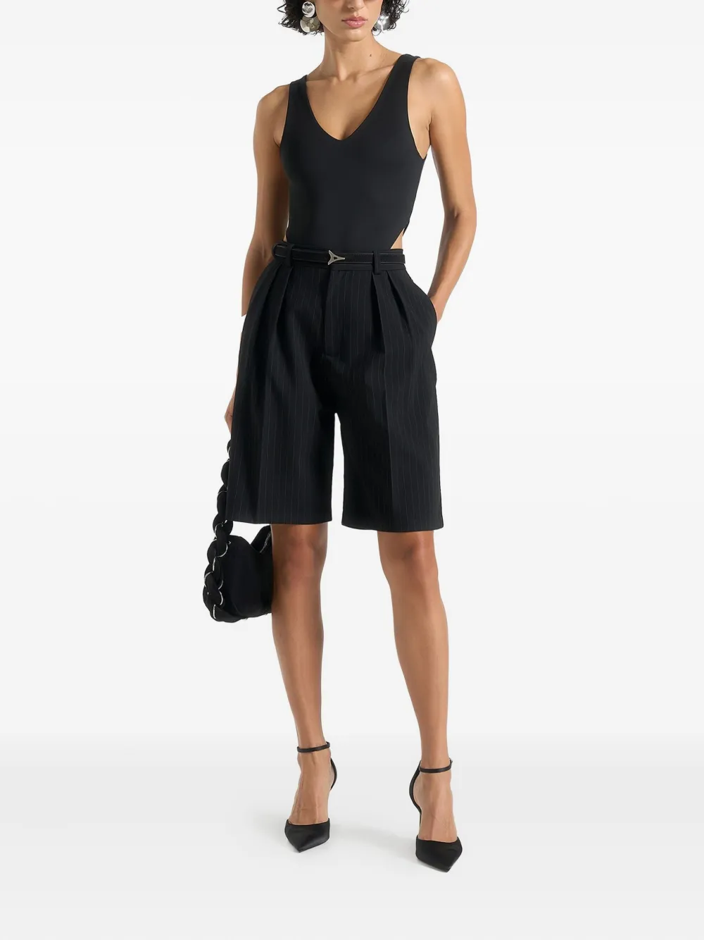 Manière De Voir Noa V-neck High-leg Bodysuit In Black