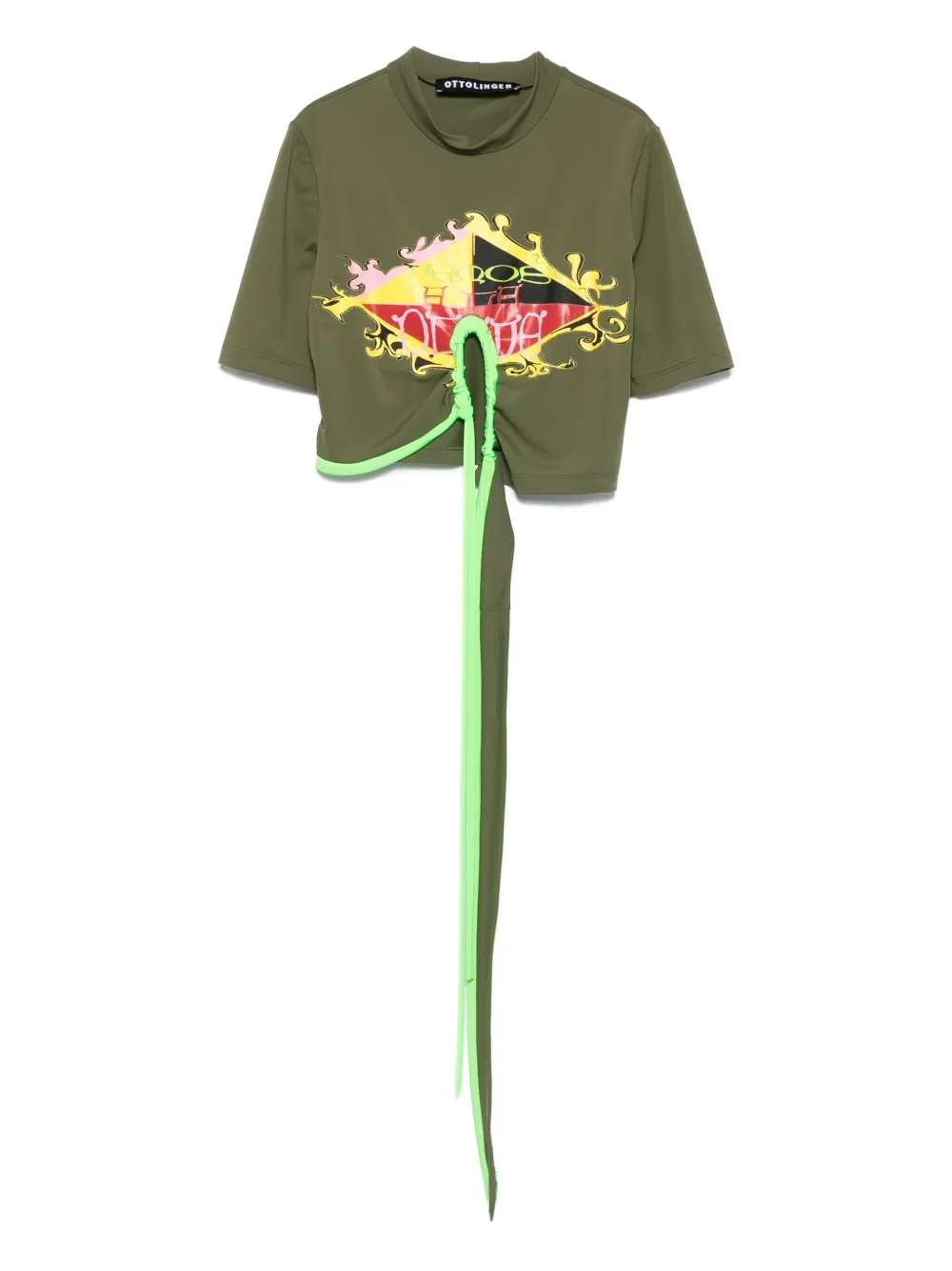 graphic-print tie-front T-shirt