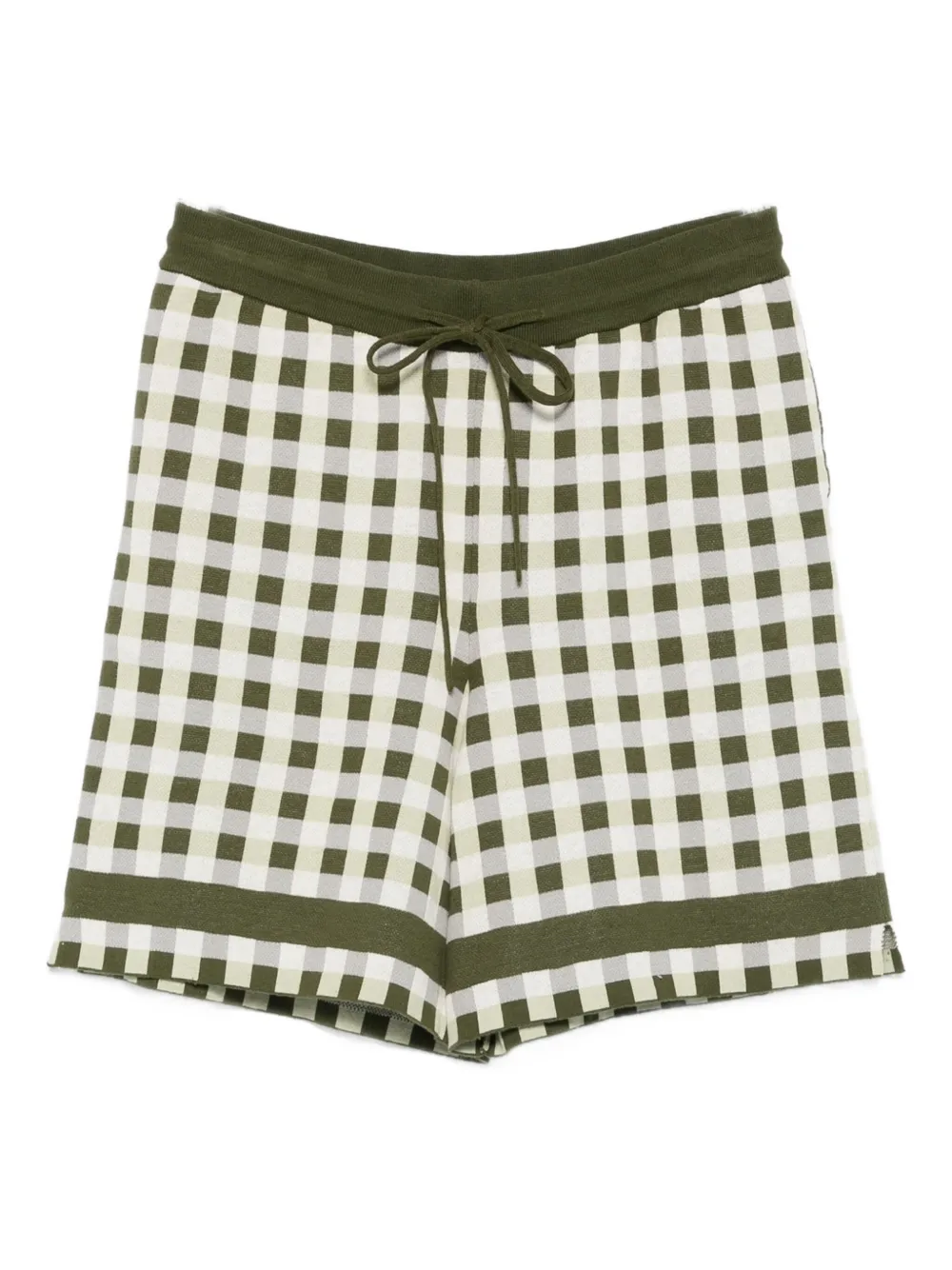 House Of Sunny Gingha-check Drawstring Shorts In Green