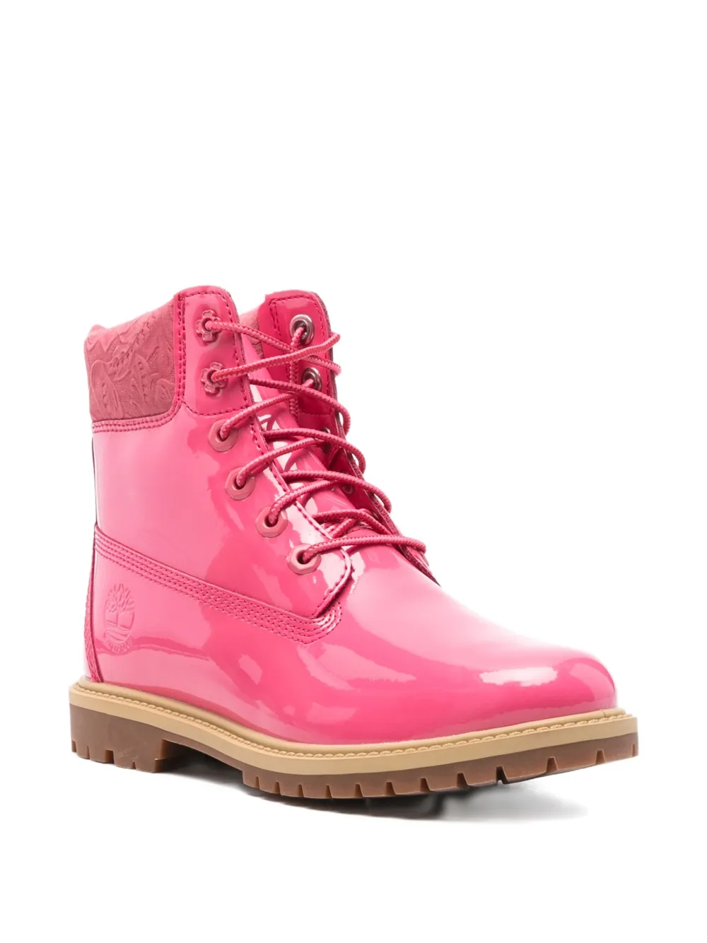 Timberland patent-leather lace-up boots Pink