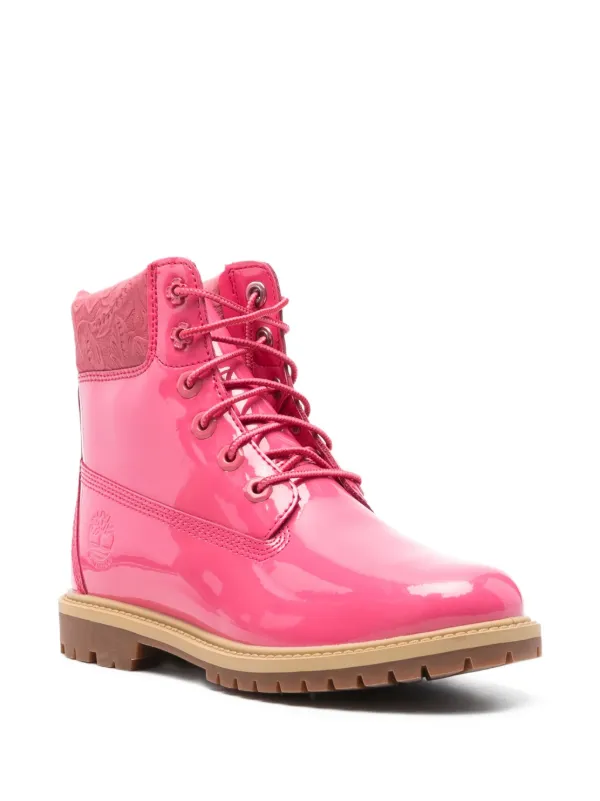 Timberland エナメルレザー レースアップブーツ | ピンク | FARFETCH JP