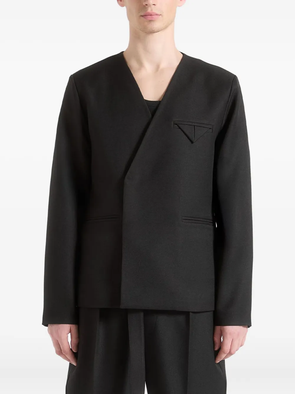 Manière De Voir Colin collarless double-breasted blazer - ブラック Manière De Voir Colin collarless double-breasted blazer - ブラック