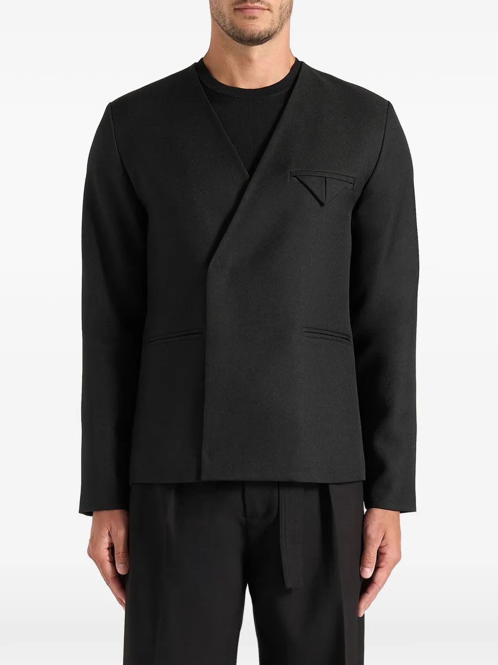 Manière De Voir Colin collarless double-breasted blazer - Nero
