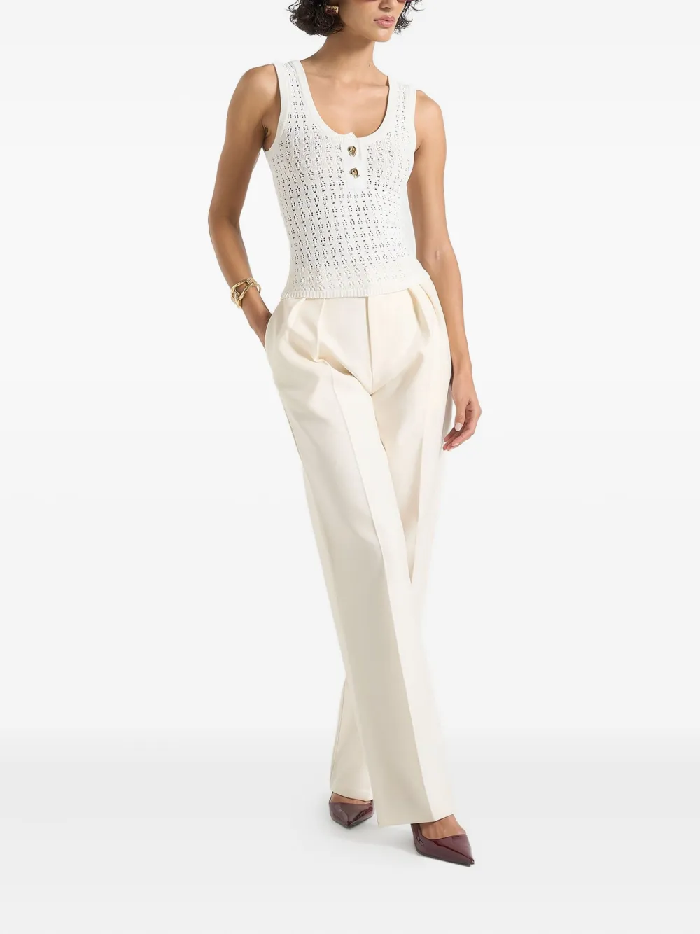 Manière De Voir Nora pointelle gebreide top Wit