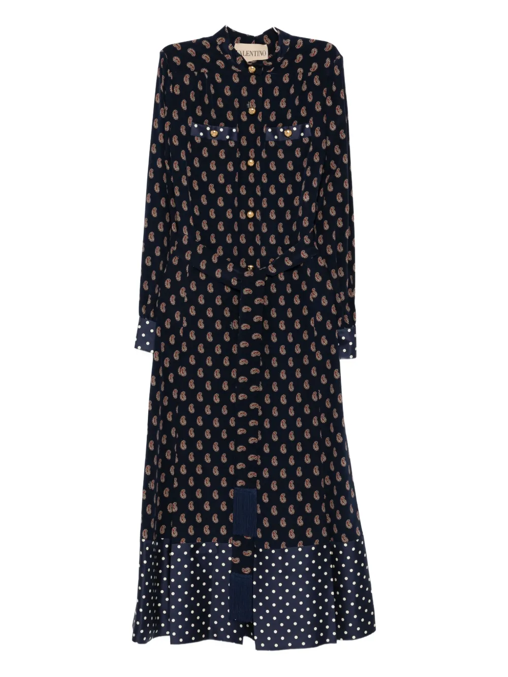Valentino Paisley-print Polka-dot Midi Dress In Black