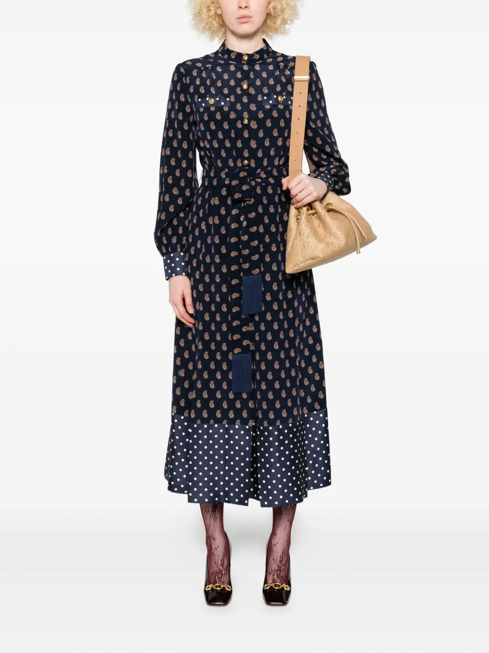 Valentino Garavani Midi-jurk met paisley-print en stippen Blauw