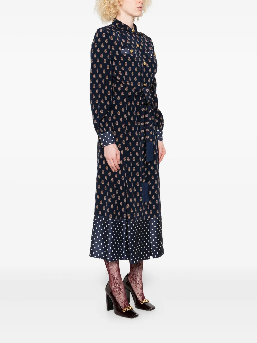 Valentino Garavani Midi-jurk met paisley-print en stippen Blauw