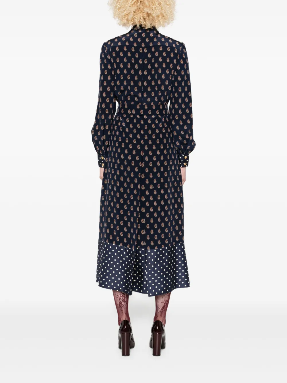 Valentino Garavani Midi-jurk met paisley-print en stippen Blauw