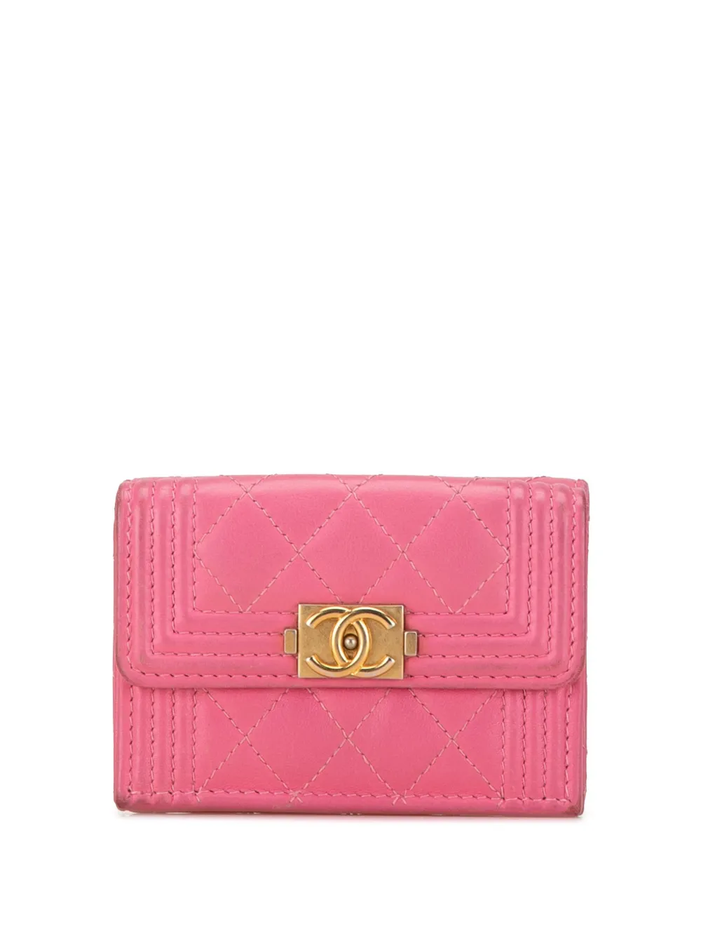 CHANEL Pre-Owned 2018-2019 Lambskin Boy Flap Compact Wallet small CHANEL Pre-Owned 2018-2019 Lambskin Boy Flap Compact Wallet small