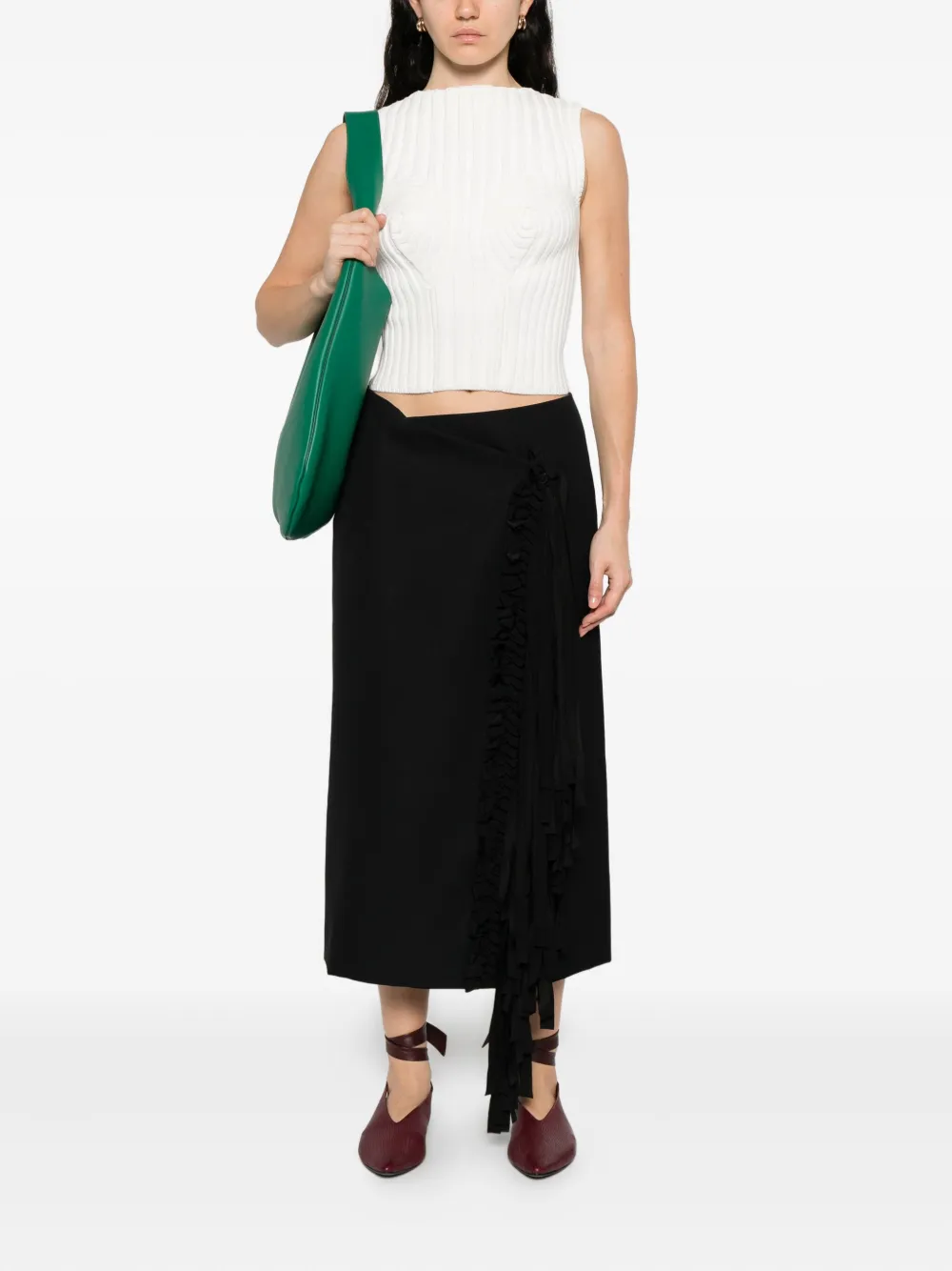 Carven Rok met ruches en franje - Blauw