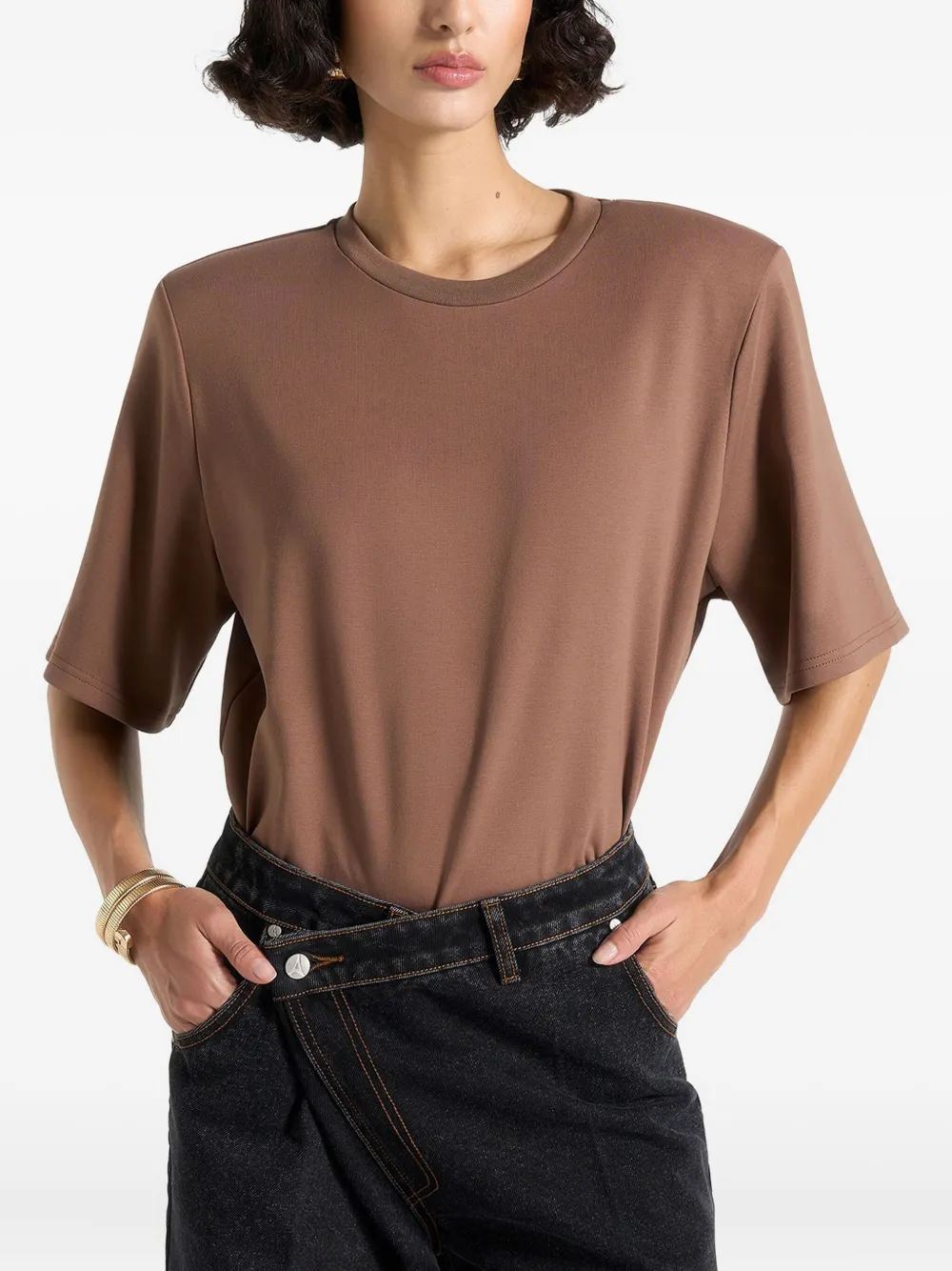 Manière De Voir Mila Padded-shoulder Bodysuit In Brown