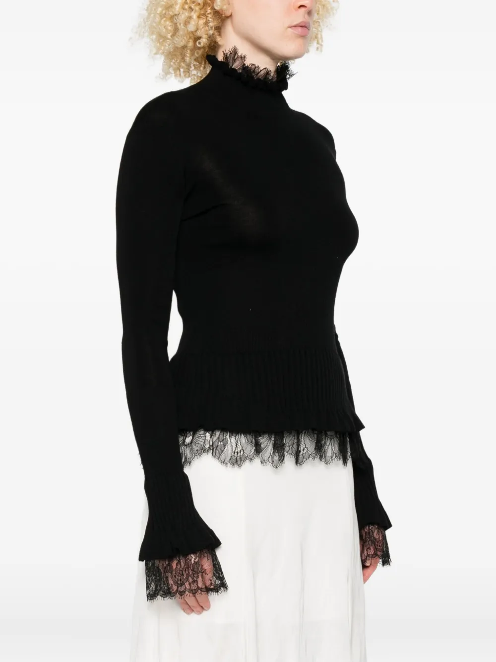 Ermanno Scervino Trui met ruches en kanten afwerking Zwart
