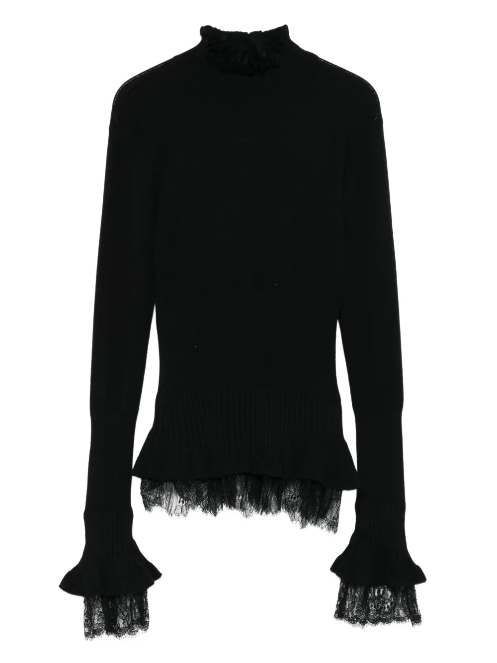 Ermanno Scervino lace-trimmed ruffled sweater Zwart