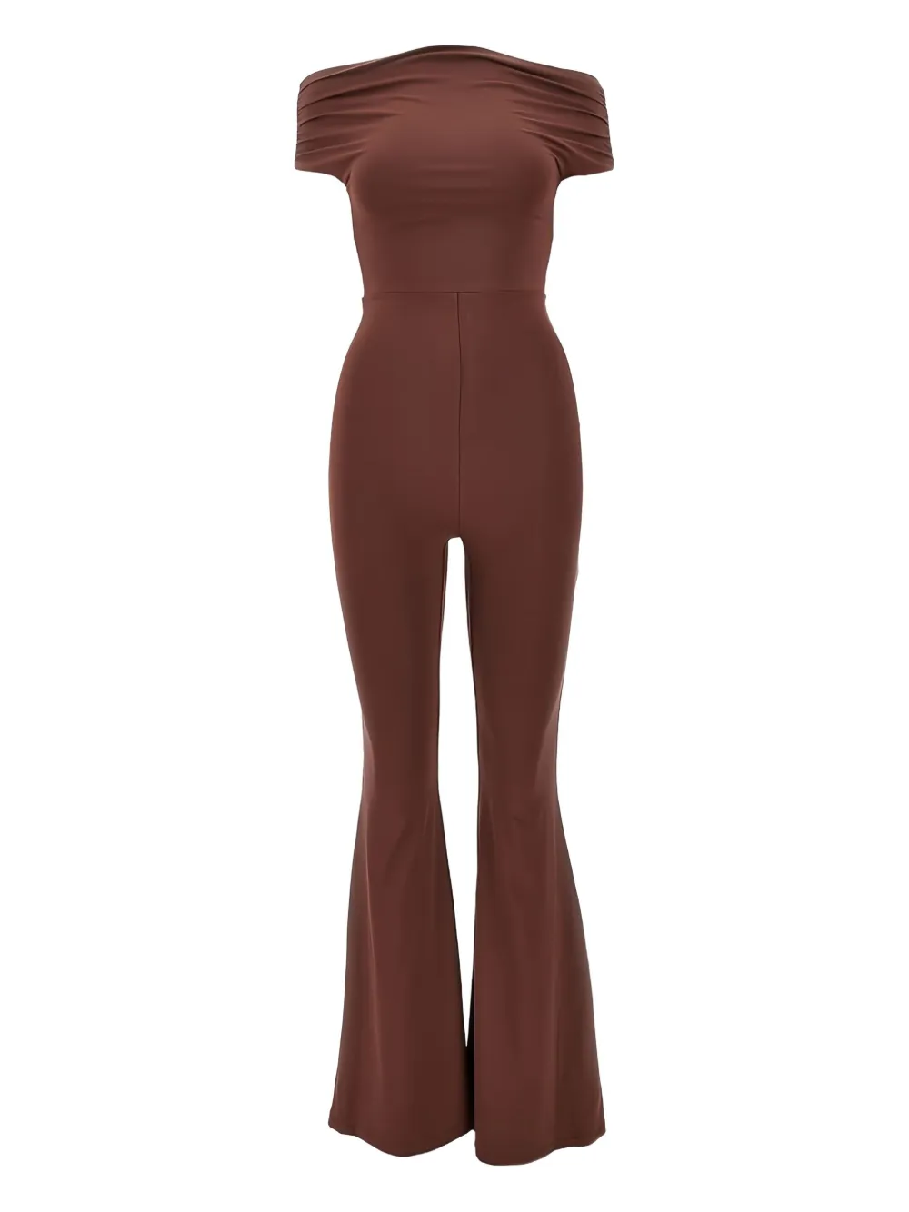 off-shoulder flared-bottoms jumpsuit
