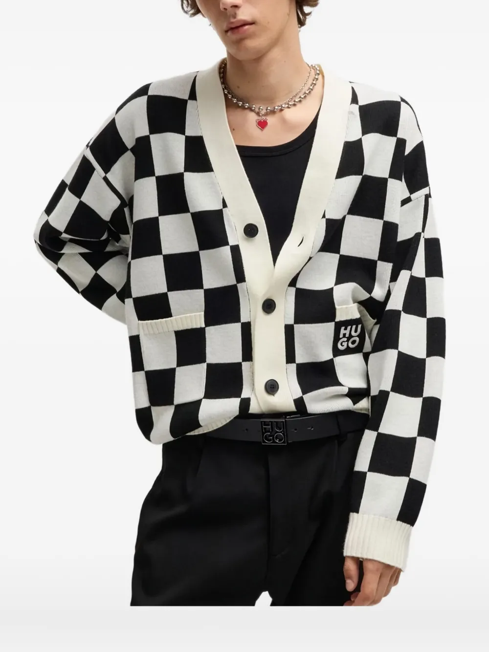 BOSS Leren riem Zwart