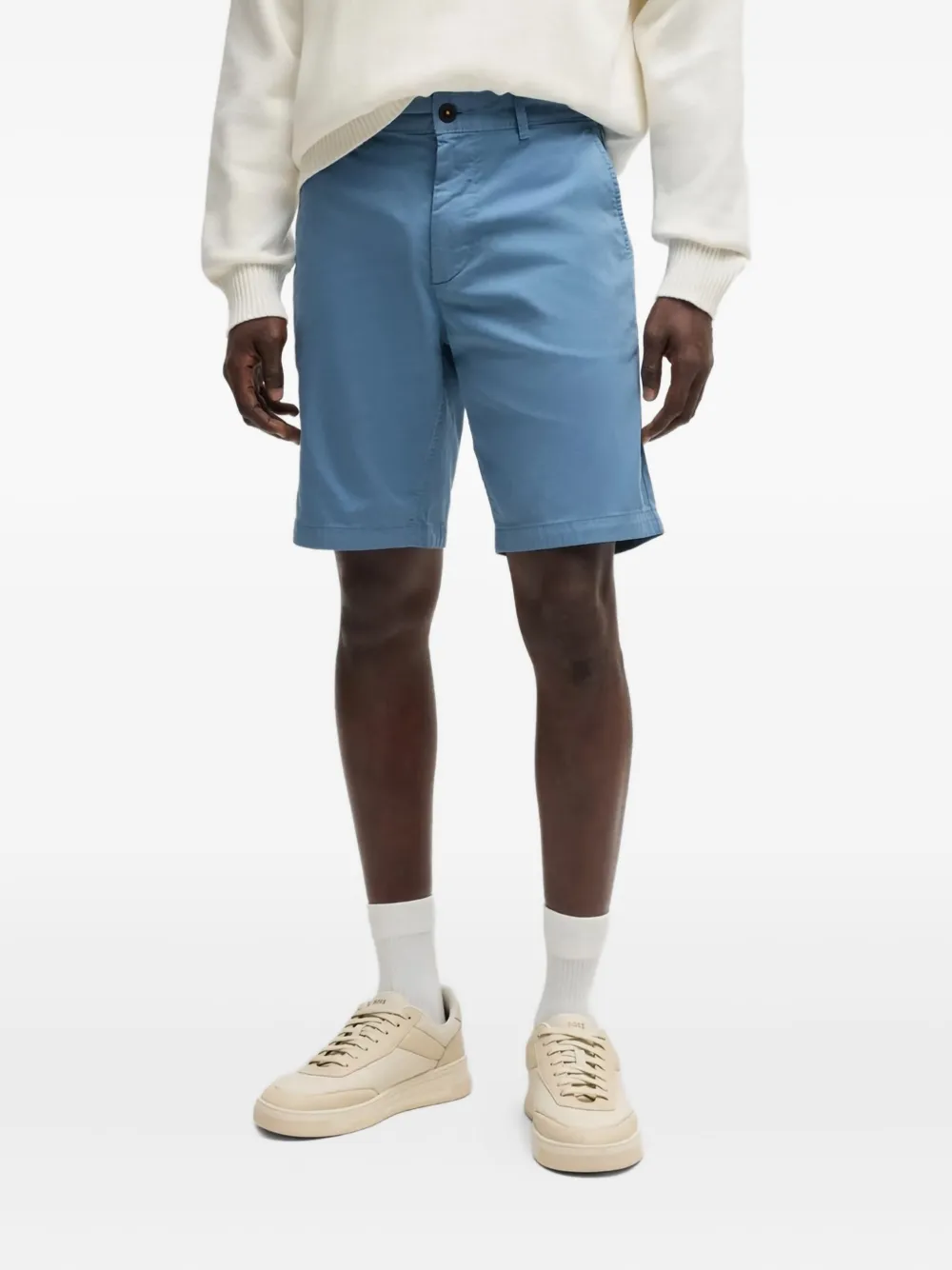 BOSS zip-fly cotton shorts Blauw