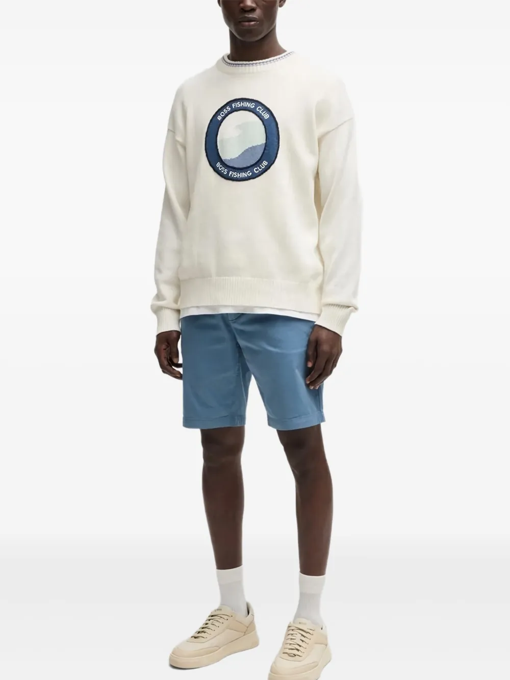 BOSS zip-fly cotton shorts Blauw