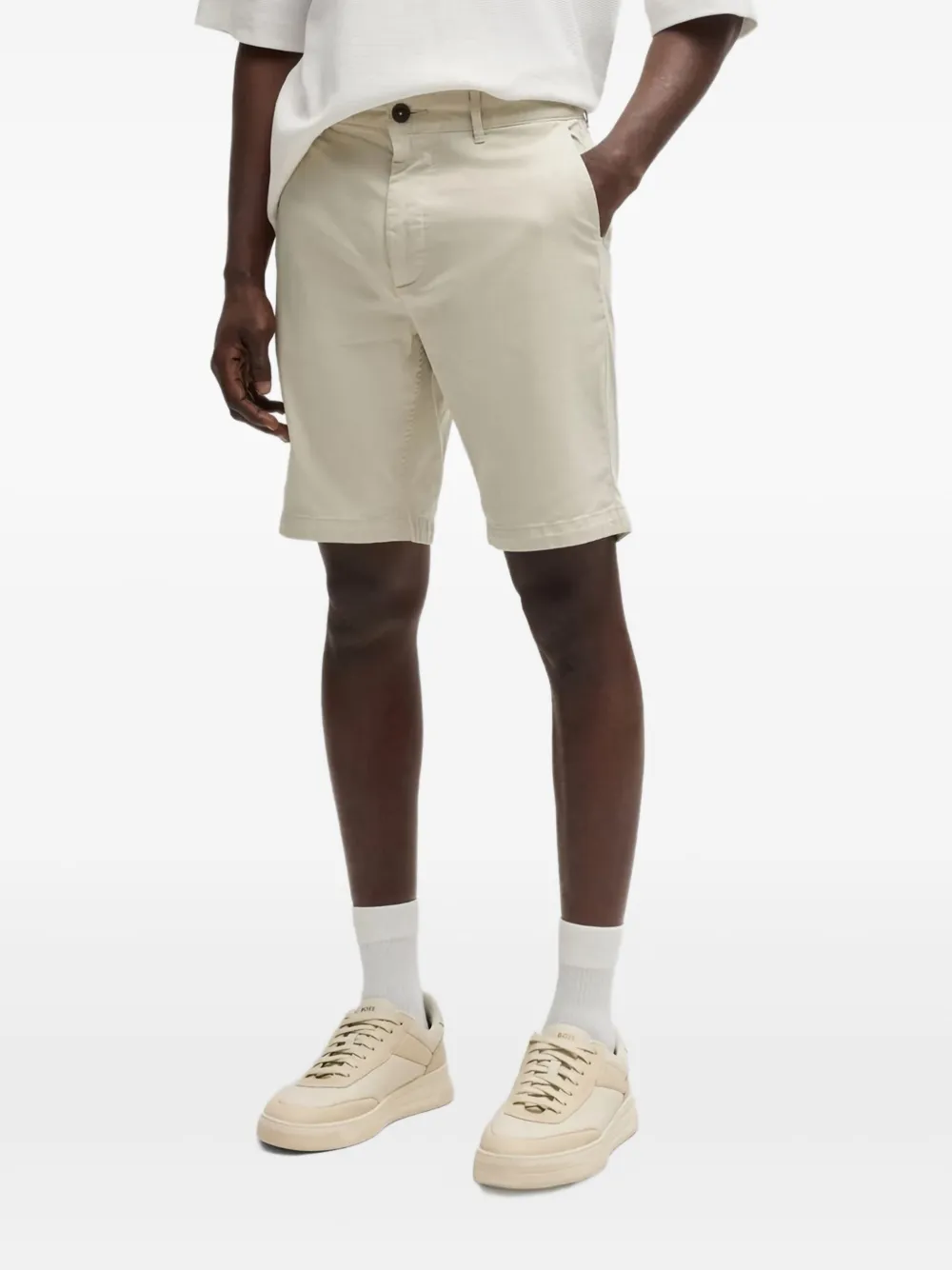 BOSS Shorts met rits en platte voorkant Beige