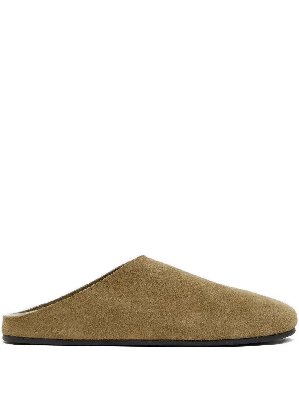The Row Suede Flat Mules In Green
