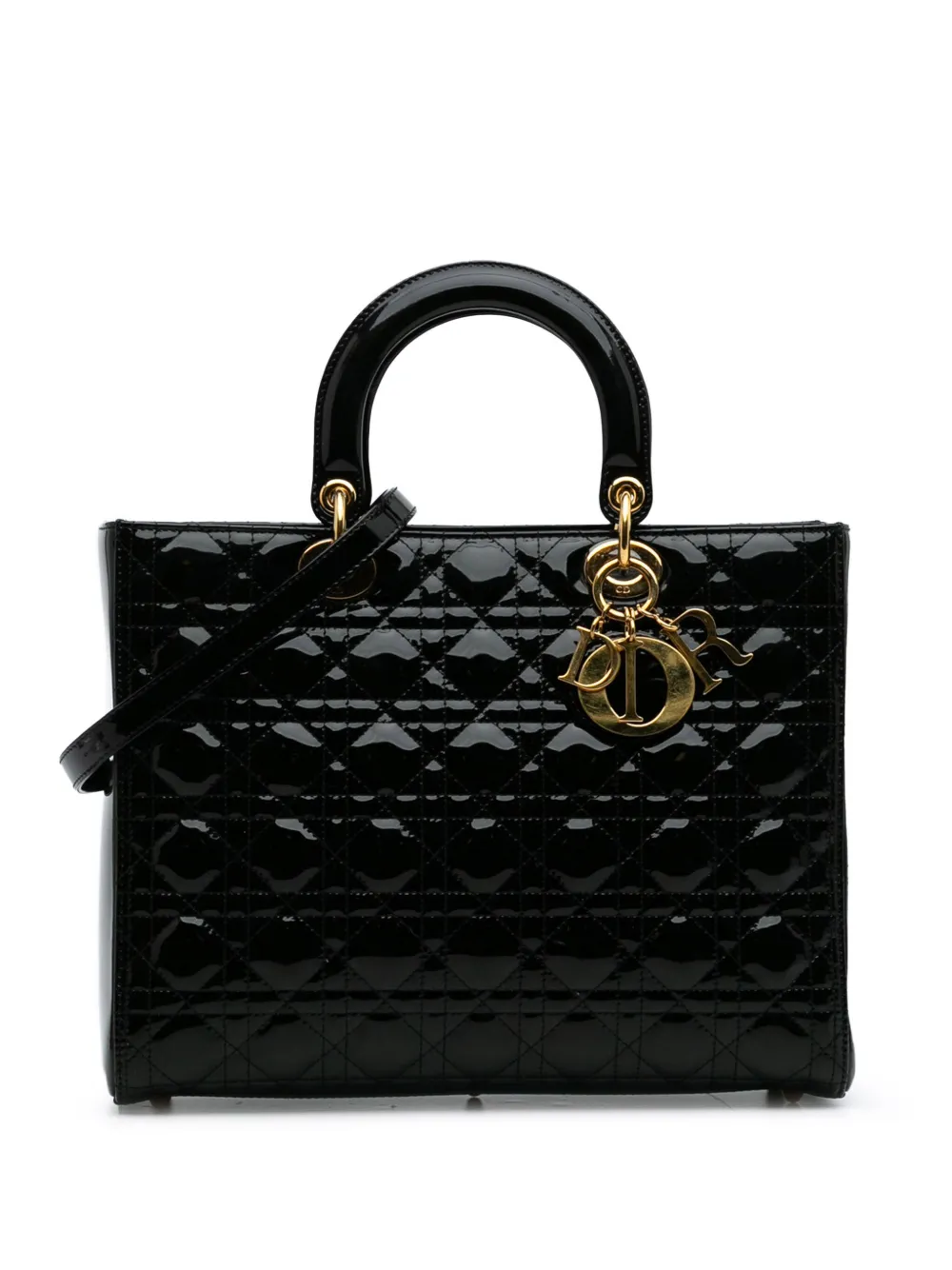 Christian Dior Pre-Owned 2011 ラージ パテント カナージュ レディ ディオール サッチェルバッグ - ブラック Christian Dior Pre-Owned 2011 ラージ パテント カナージュ レディ ディオール サッチェルバッグ - ブラック