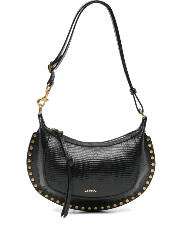 Isabel Marant Oskan Lizard-effect Studded Shoulder Bag in Black
