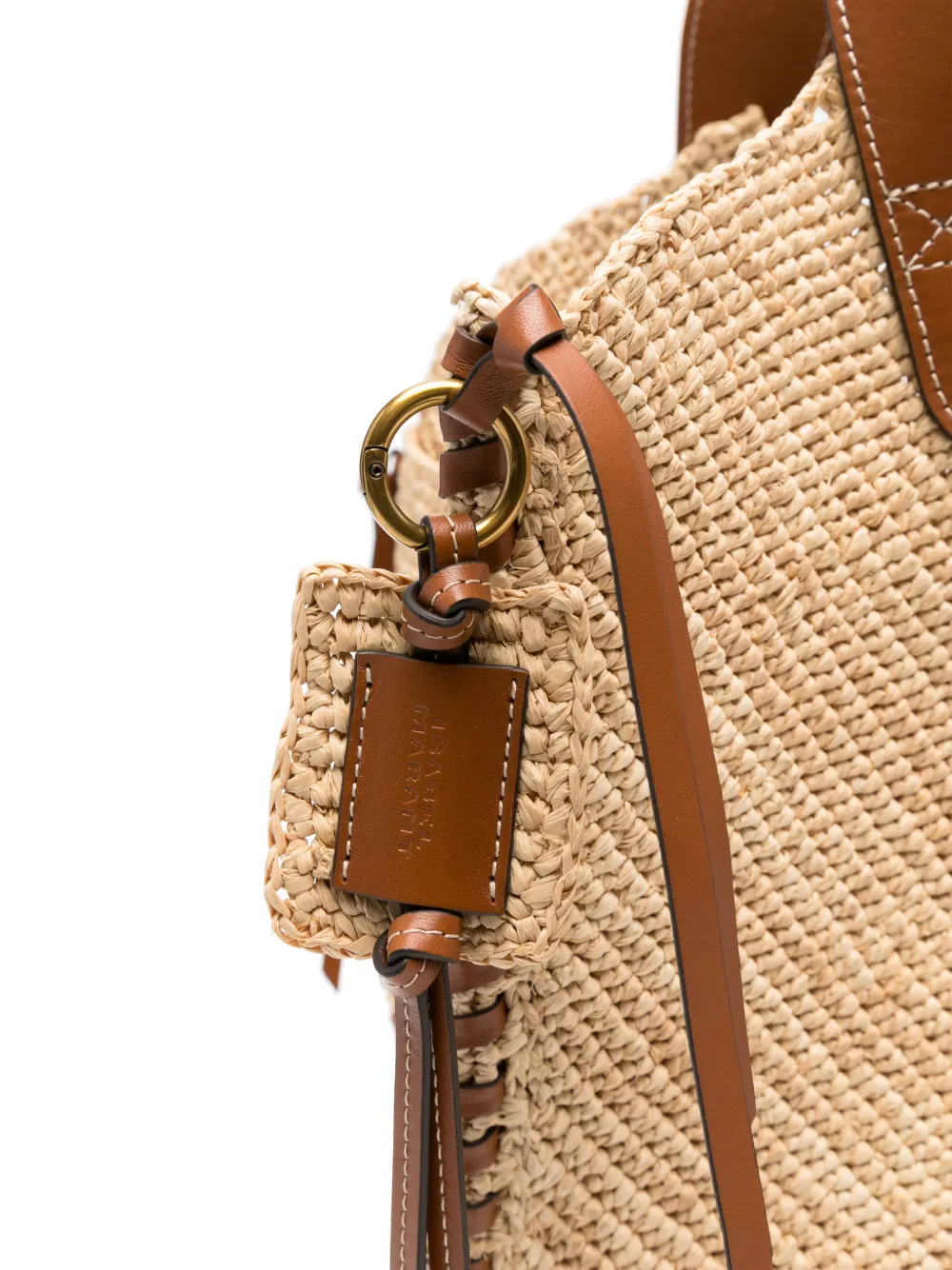ISABEL MARANT Tampa raffia schoudertas met leren afwerking Beige