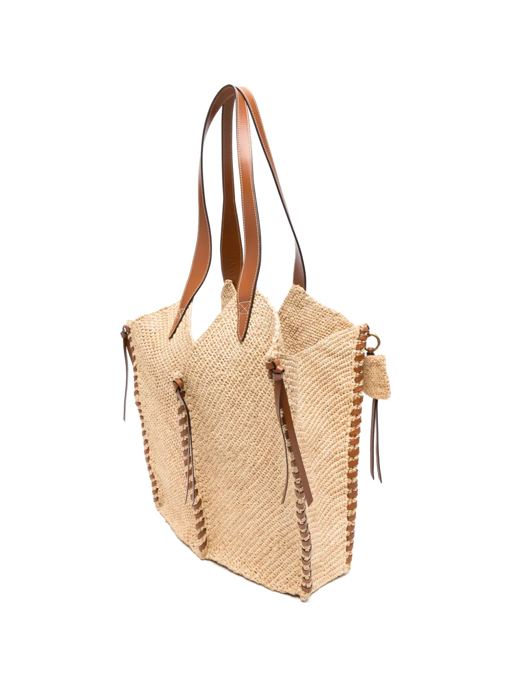 ISABEL MARANT Tampa raffia schoudertas met leren afwerking Beige