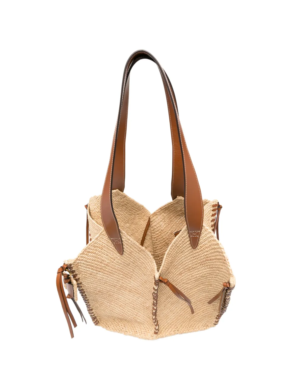 ISABEL MARANT Tampa raffia schoudertas met leren afwerking Beige