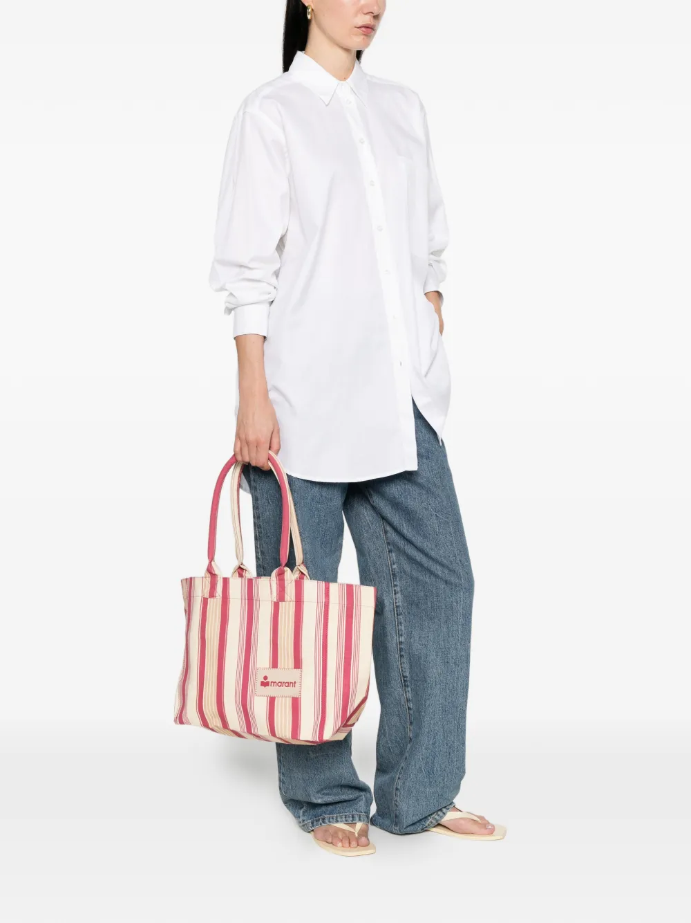ISABEL MARANT Yenky gestreepte shopper met logopatch Roze