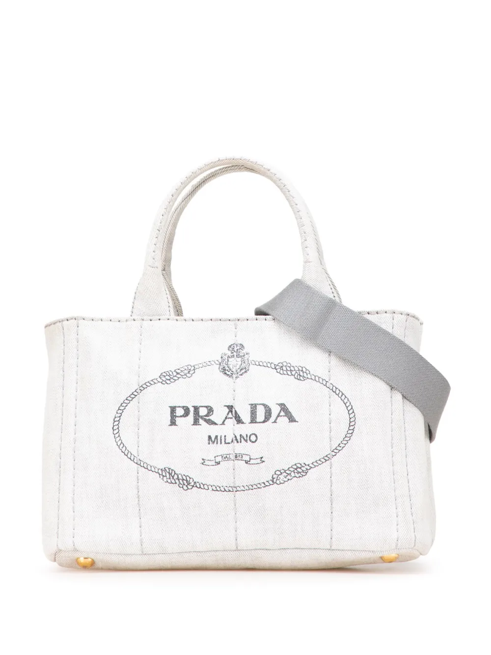 Prada Pre-Owned 2013-2025 Small Denim Canapa Logo satchel - グレー Prada Pre-Owned 2013-2025 Small Denim Canapa Logo satchel - グレー