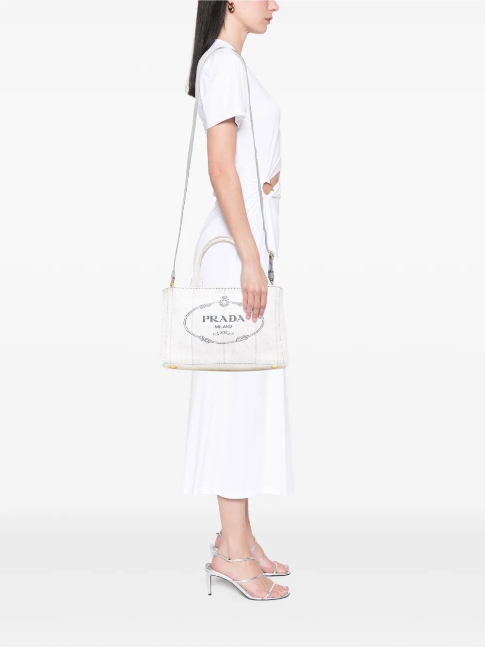 Pre-owned Prada 2013-2025 Small Denim Canapa Logo Satchel