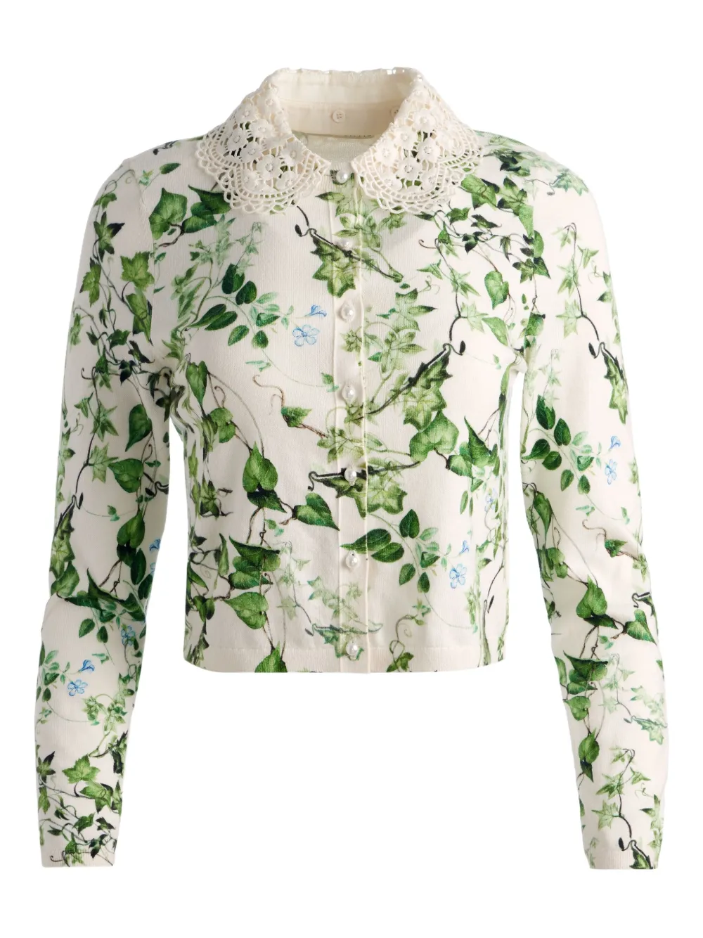 Alice And Olivia Carson Lace-collar Cardigan In Neutral