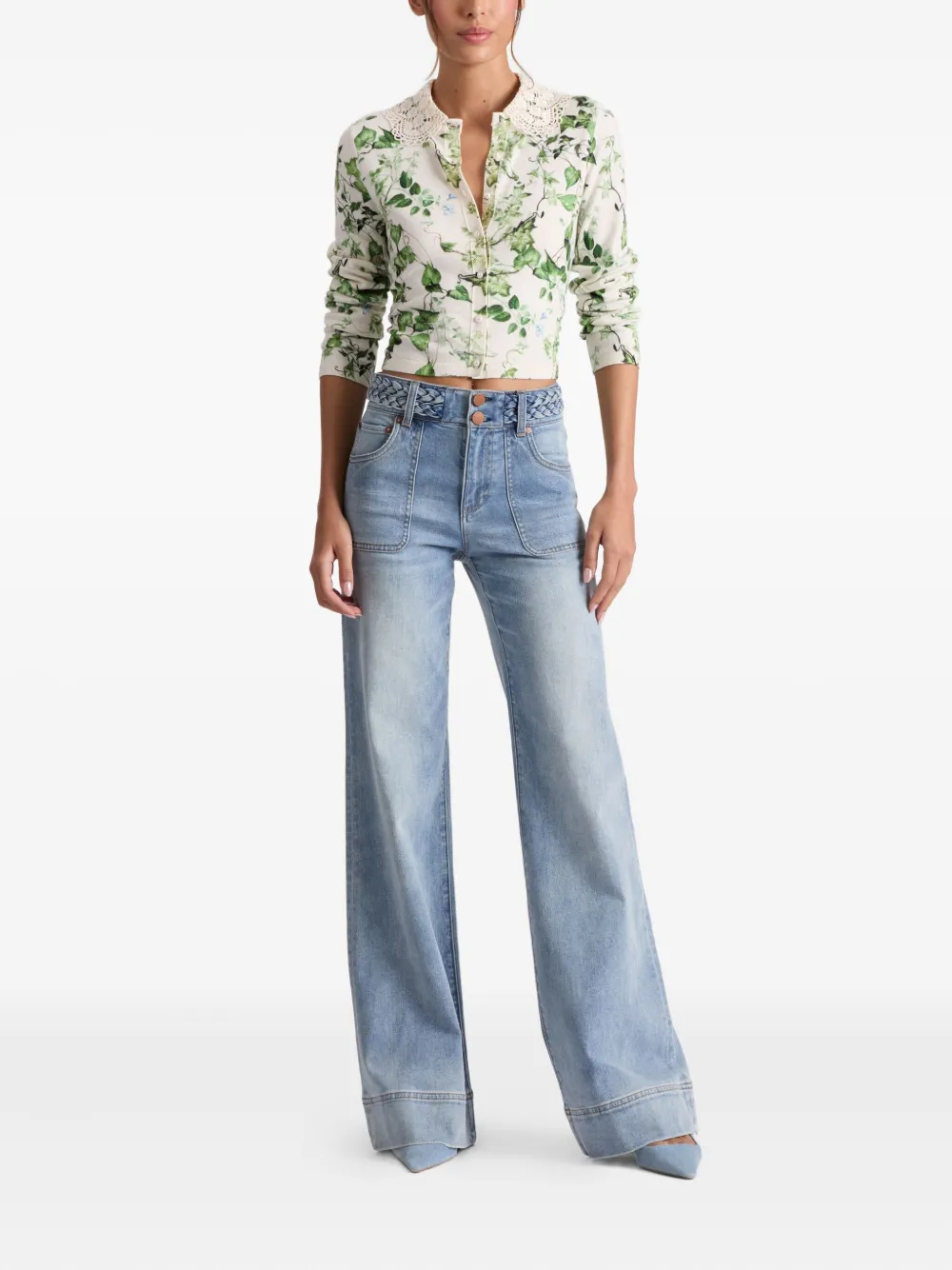 Alice And Olivia Carson Lace-collar Cardigan In Neutral