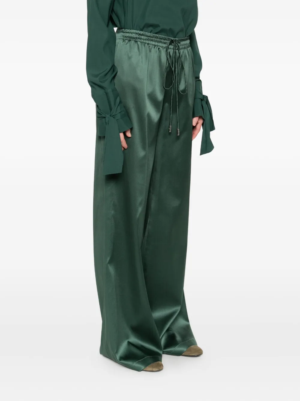 Ermanno Scervino Drawstring Silk Trousers In Green
