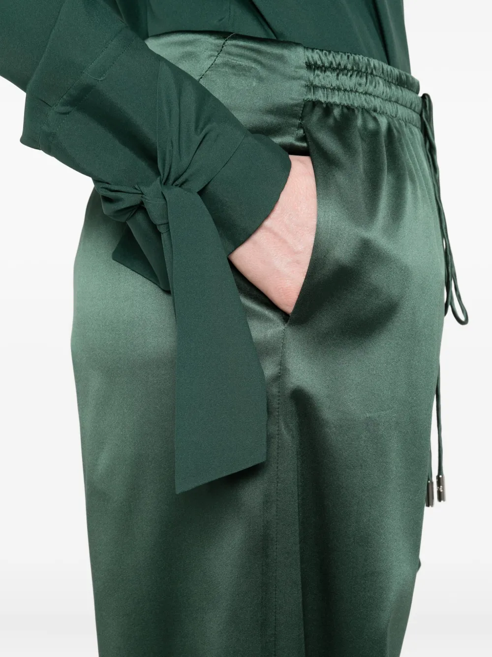 Ermanno Scervino Drawstring Silk Trousers In Green