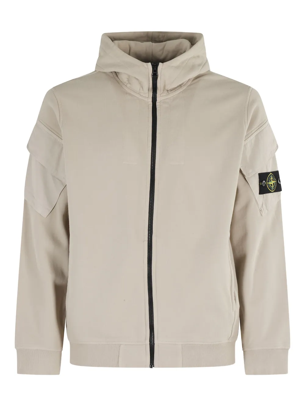 Stone Island 6100009 logo-patch hooded zip-up jacket Beige