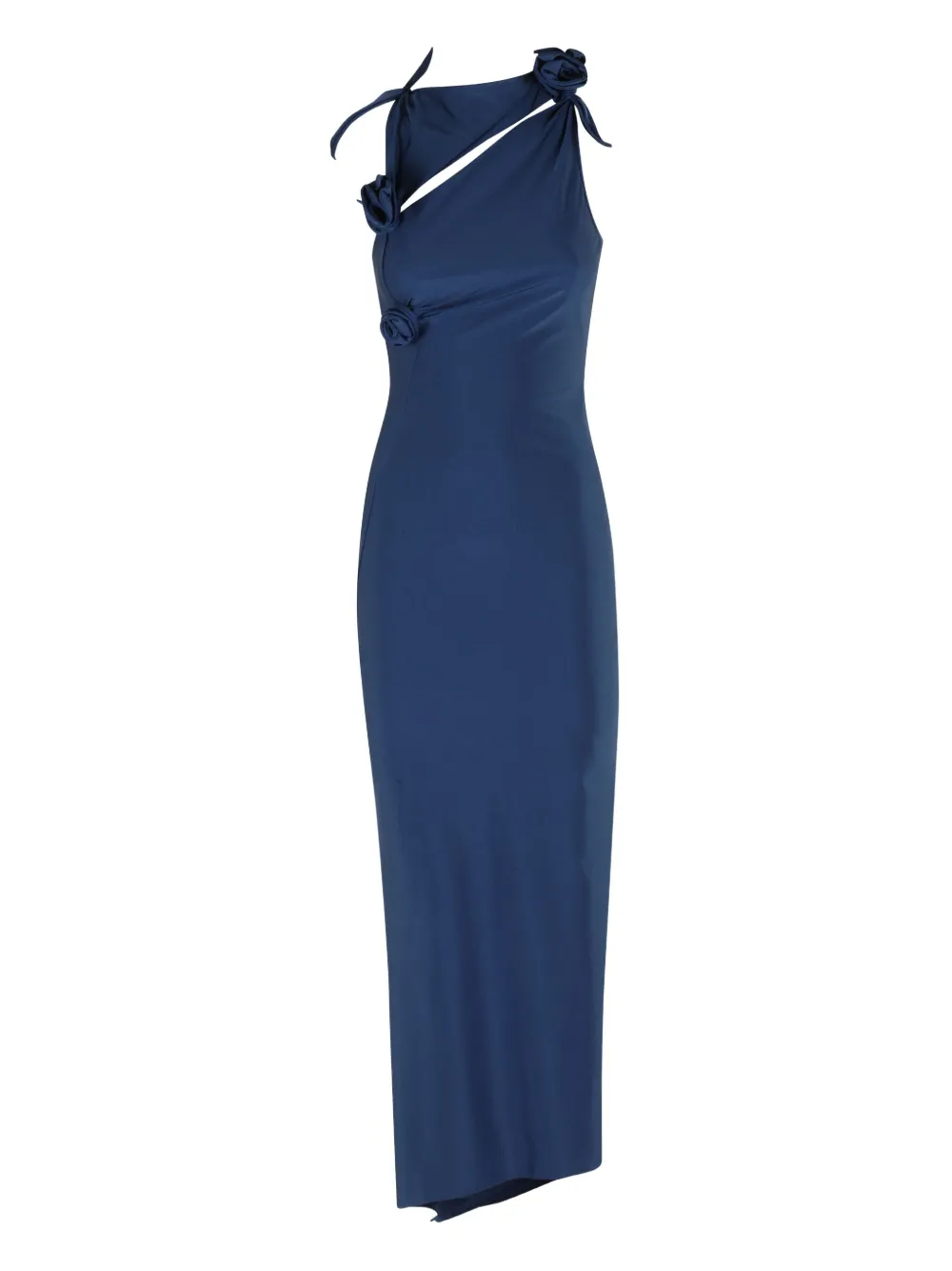 Coperni rose-embellished asymmetrical maxi dress - Blauw