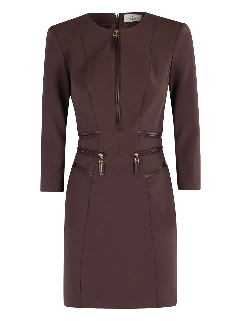 Elisabetta Franchi zip-detail three-quarter sleeve dress Bruin