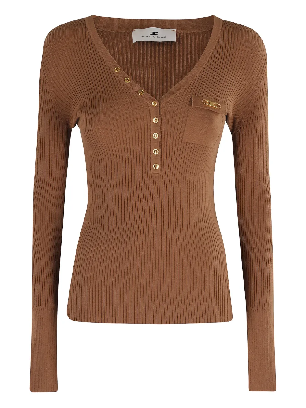 ribbed button-placket top