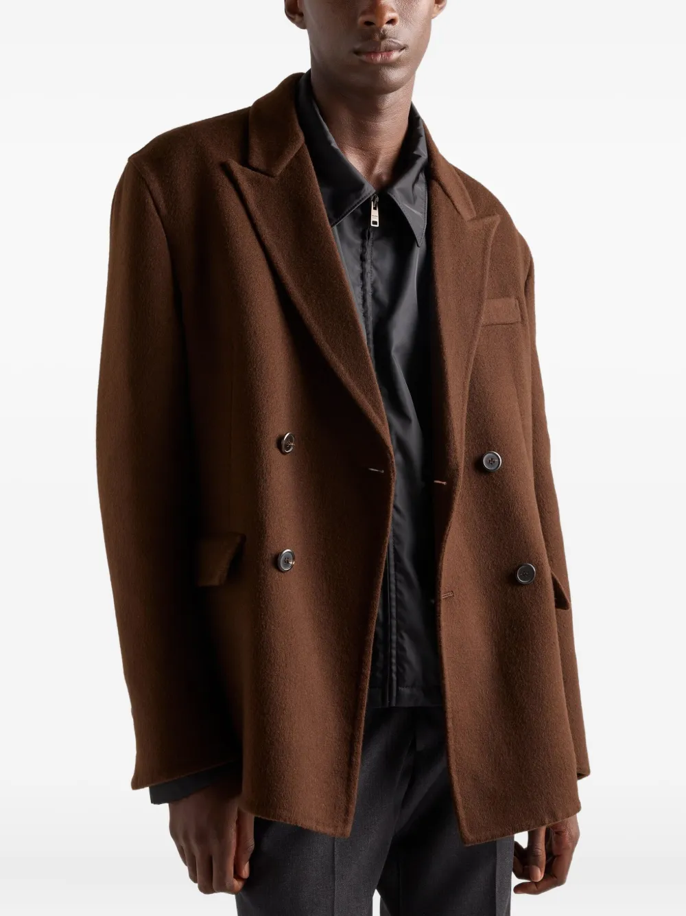 Prada Kasjmier blazer met dubbele rij knopen Bruin