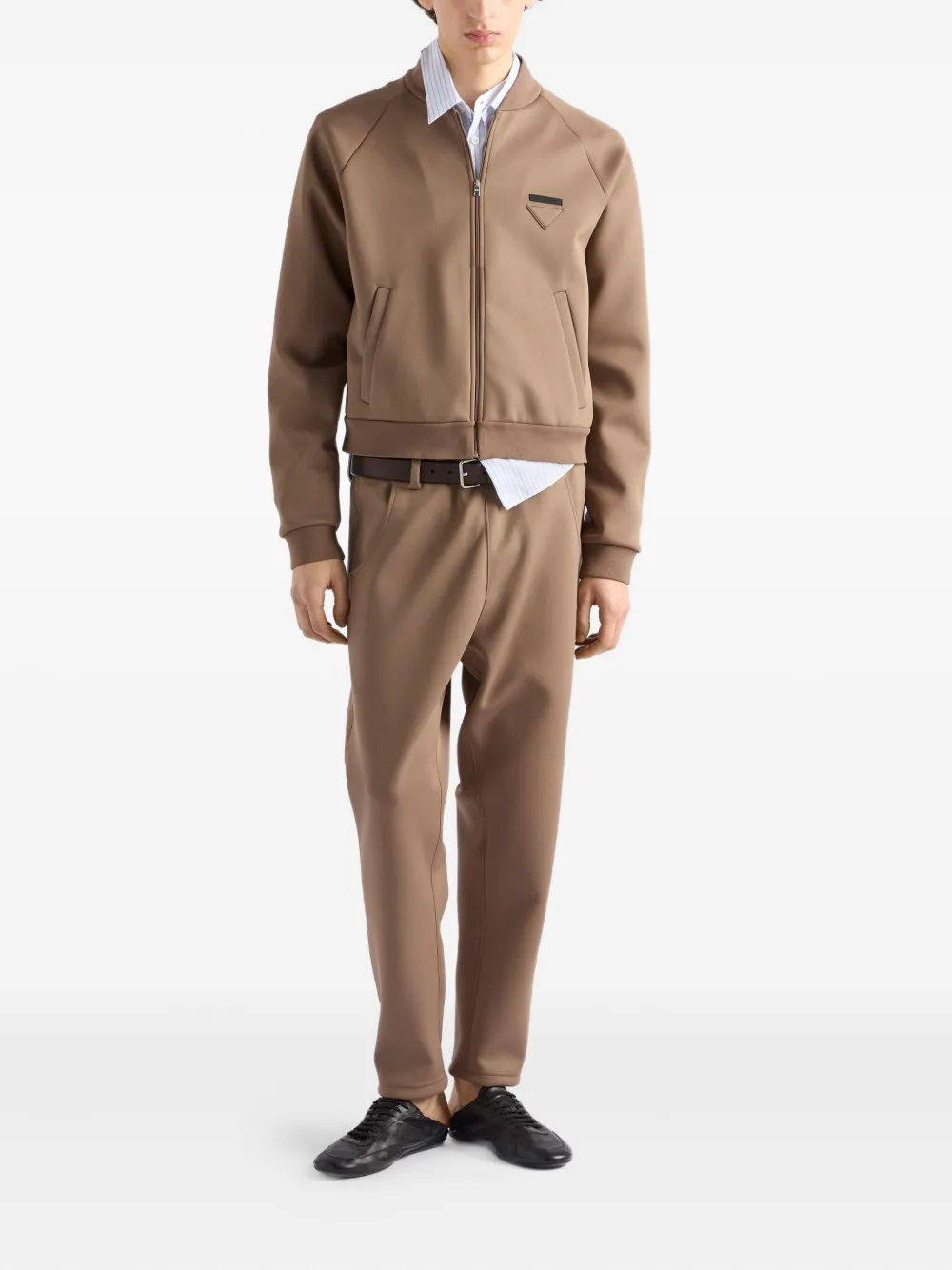 Prada Broek met elastische taille en logo Bruin