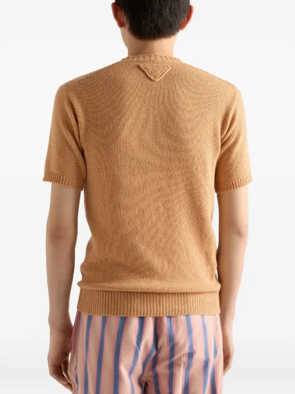 Prada ribbed-knit short-sleeve T-shirt | Neutrals | FARFETCH