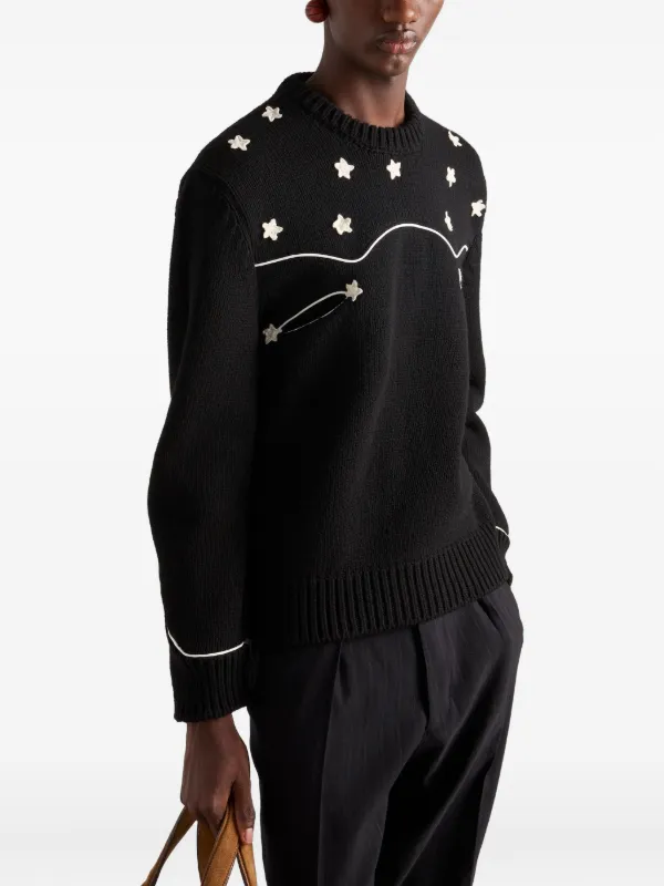 Prada star-embroidered Ribbed Knit Sweater | Black | FARFETCH