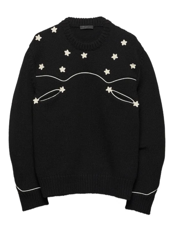 Prada star-embroidered Ribbed Knit Sweater | Black | FARFETCH