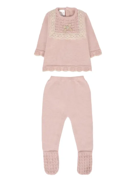 Paz Rodriguez lace-trimmed knitted babygrow