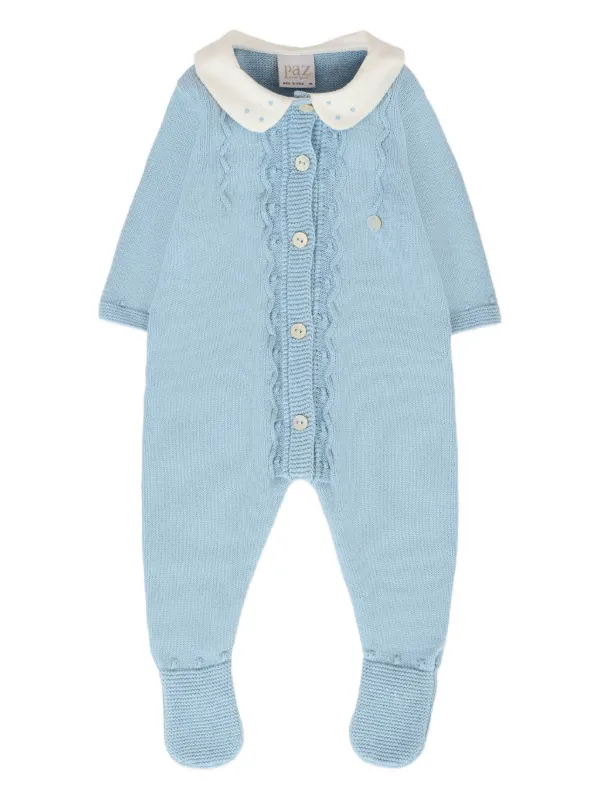 Paz Rodriguez cable-knit Peter Pan Collar Babygrow Blue