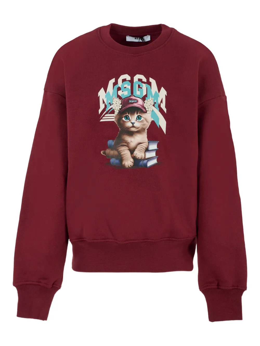 Msgm Kids' Cat-print Crew-neck Sweatshirt In Red