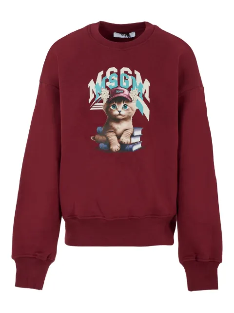 MSGM Kids cat-print crew-neck sweatshirt
