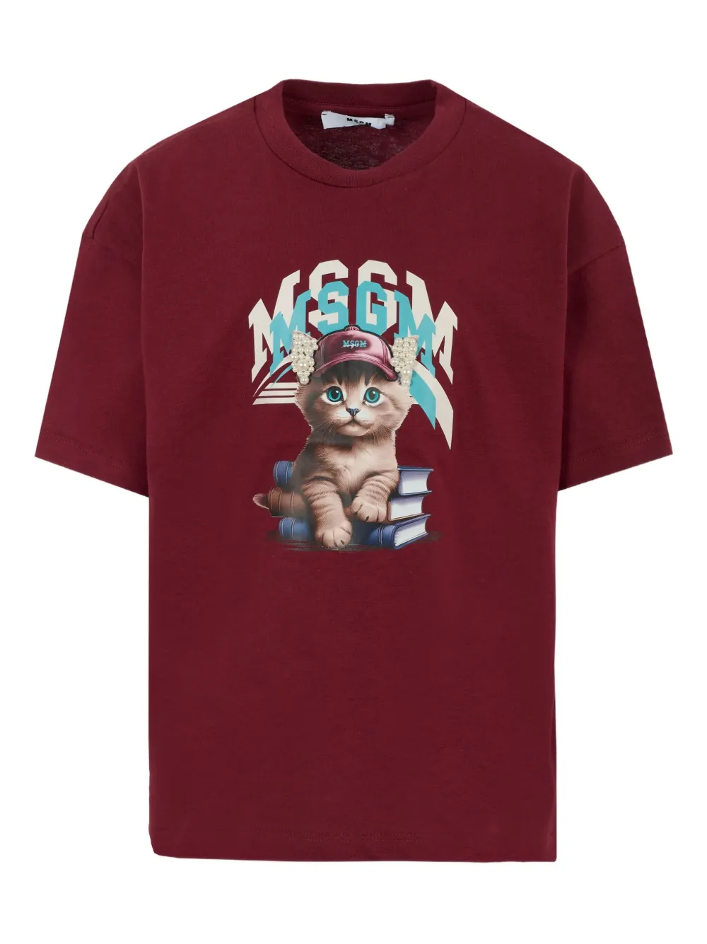 MSGM Kids T-shirt verfraaid met parels en kattenprint Rood